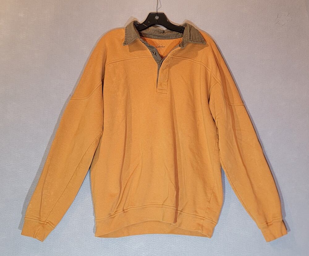 Cabelas Mens Large Heavyweight Cotton 3-Button Henley Sweatshirt Gold Mustard